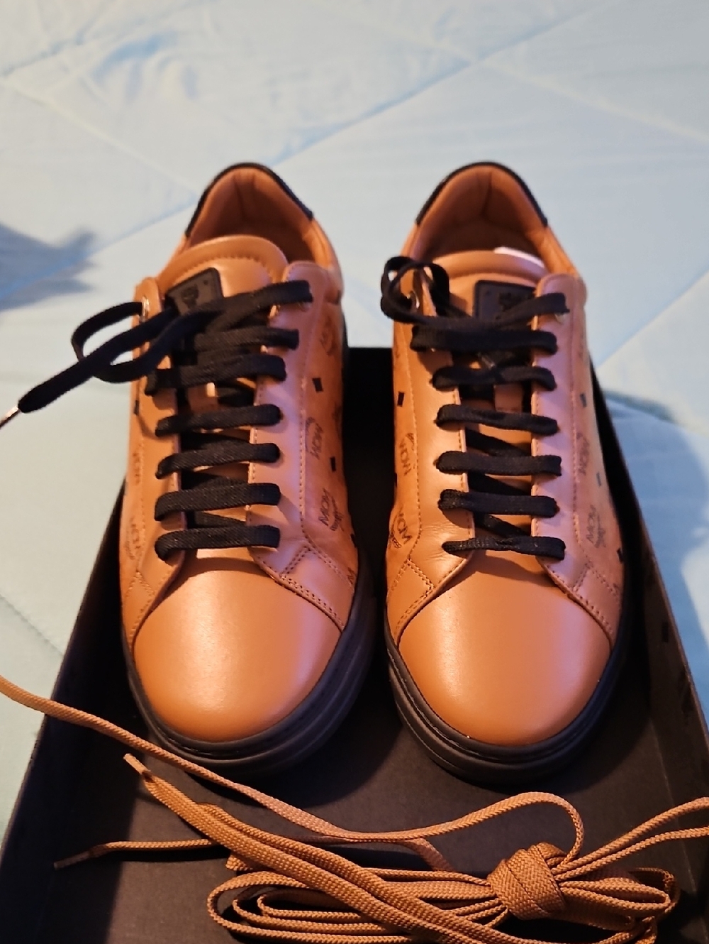 MCM Tan Leather Low-Top Sneakers with Black Laces